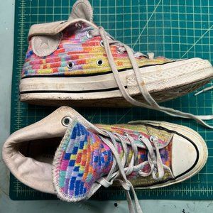 Rainbow Mara Hoffman Embroidered Converse All Star High Top Sneakers size 6.5